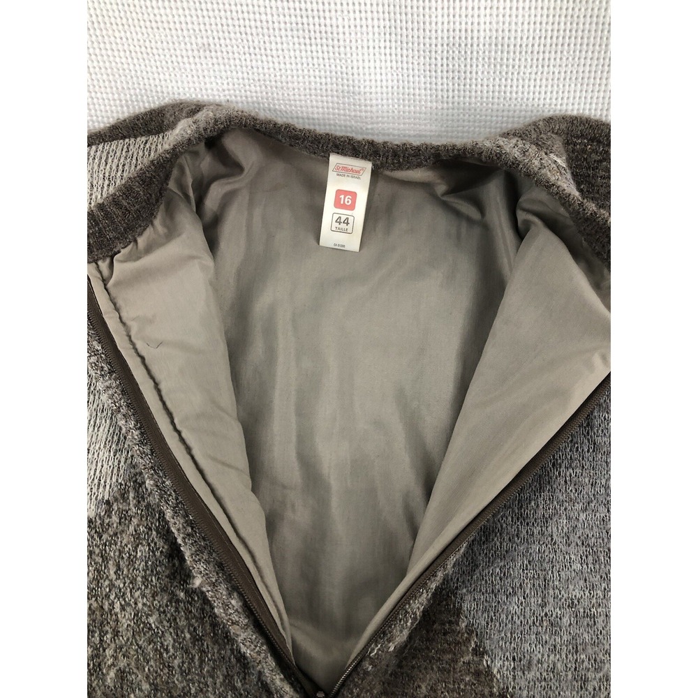 St Michael Vintage Women Cardigan Sweater 16 Gray Brown Wool Full Zip Knit Lined - Picture 9 of 11